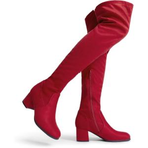 image:imageDREAM PAIRS Womens Laurence Over The Knee Thigh High Chunky Heel Boots Long Stretch Sexy Fall BootsRed
