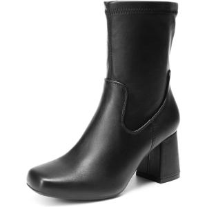 image:imageDREAM PAIRS Womens Mid Calf Gogo Boots Low Block Heel Square Toe Ankle Boot with Zipper for Party Cosplay DanceBlack