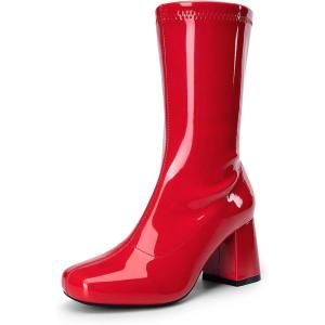 image:imageDREAM PAIRS Womens Mid Calf Gogo Boots Low Block Heel Square Toe Ankle Boot with Zipper for Party Cosplay DanceRed