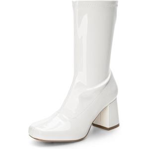 image:imageDREAM PAIRS Womens Mid Calf Gogo Boots Low Block Heel Square Toe Ankle Boot with Zipper for Party Cosplay DanceWhitepat1