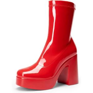 image:imageDREAM PAIRS Womens Platform Gogo Ankle Boots High Chunky Block Heel Square Toe Booties ShoesRedpat