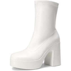 image:imageDREAM PAIRS Womens Platform Gogo Ankle Boots High Chunky Block Heel Square Toe Booties ShoesWhite