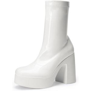 image:imageDREAM PAIRS Womens Platform Gogo Ankle Boots High Chunky Block Heel Square Toe Booties ShoesWhitepat