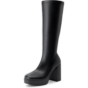 image:imageDREAM PAIRS Womens Platform Knee High Boots Chunky Block Heel Side Zipper Cute Gogo BootsBlackpu