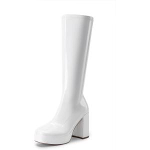 image:imageDREAM PAIRS Womens Platform Knee High Boots Chunky Block Heel Side Zipper Cute Gogo BootsWhitepat
