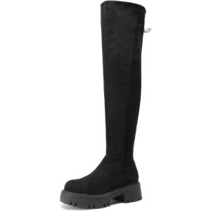 image:imageDREAM PAIRS Womens Platform Over The Knee Boots Lug Sole Round Toe Thigh High Long Chunky Block Heels Fall BootsBlacksuede