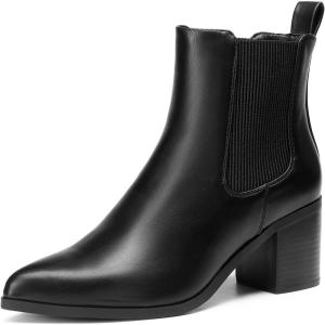 image:imageDREAM PAIRS Womens Retro Elastic Chelsea Ankle Boots Fashion Low Chunky Block Heel Pointed Toe Fall Heeled Booties ShoesBlackpu