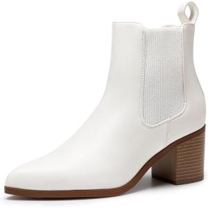 image:imageDREAM PAIRS Womens Retro Elastic Chelsea Ankle Boots Fashion Low Chunky Block Heel Pointed Toe Fall Heeled Booties ShoesWhitepu