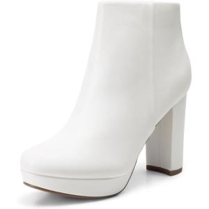 image:imageDREAM PAIRS Womens Stomp High Heel Ankle BootsWhitePu