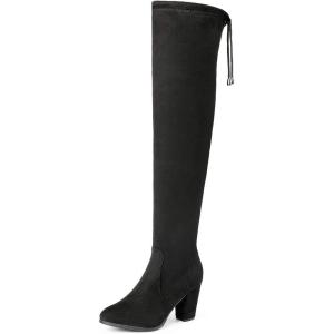 image:imageDREAM PAIRS Womens Thigh High Over The Knee Fashion Boots Block Mid Heel Long Sexy Faux Fur BootsBlack