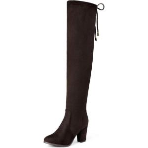 image:imageDREAM PAIRS Womens Thigh High Over The Knee Fashion Boots Block Mid Heel Long Sexy Faux Fur BootsBrown