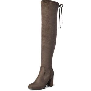 image:imageDREAM PAIRS Womens Thigh High Over The Knee Fashion Boots Block Mid Heel Long Sexy Faux Fur BootsShookhaki