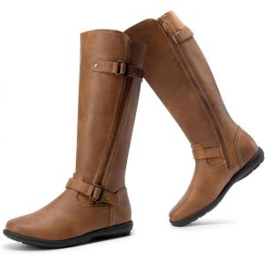 image:imageDREAM PAIRS Womens Wide Calf Knee High Faux FurLined Flat Fashion Winter Boots with Side ZipperCamel