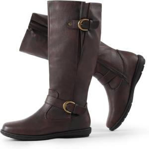 image:imageDREAM PAIRS Womens Wide Calf Knee High Faux FurLined Flat Fashion Winter Boots with Side ZipperSummitwidecalfbrown