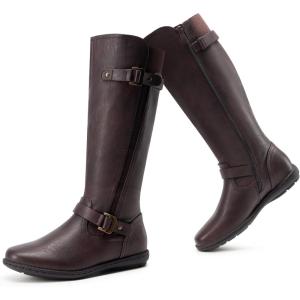 image:imageDREAM PAIRS Womens Wide Calf Knee High Faux FurLined Flat Fashion Winter Boots with Side ZipperTracewidecalfbrown