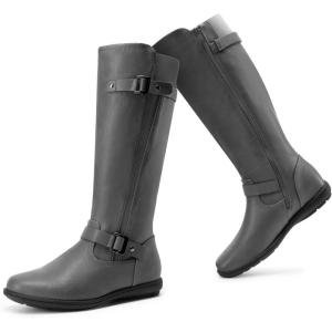 image:imageDREAM PAIRS Womens Wide Calf Knee High Faux FurLined Flat Fashion Winter Boots with Side ZipperTracewidecalfgrey