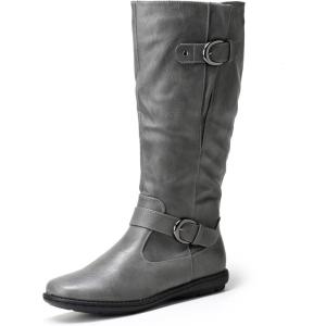 image:imageDREAM PAIRS Womens Wide Calf Knee High Faux FurLined Flat Fashion Winter Boots with Side ZipperWideCalfGrey