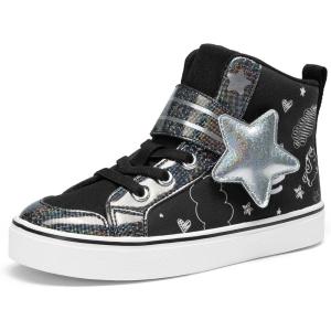 image:imageDREAM PAIRS Girls Sneakers High Top Hook and Loop Sparkly Shiny Comfortable Casual Walking Shoes for ToddlerLittleBig KidsBlack