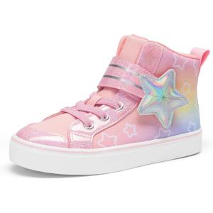 image:imageDREAM PAIRS Girls Sneakers High Top Hook and Loop Sparkly Shiny Comfortable Casual Walking Shoes for ToddlerLittleBig KidsRainbowPink