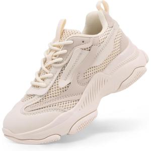 image:imageDREAM PAIRS Kids Girls Sneakers Jelly Sole Lace up Shoes Lightweight Walking Shoes for Girls BoysBeige
