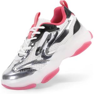 image:imageDREAM PAIRS Kids Girls Sneakers Jelly Sole Lace up Shoes Lightweight Walking Shoes for Girls BoysSilverHot Pink