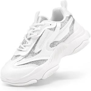 image:imageDREAM PAIRS Kids Girls Sneakers Jelly Sole Lace up Shoes Lightweight Walking Shoes for Girls BoysWhiteSilver