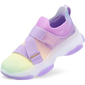 image:imageDREAM PAIRS Kids Sneakers Girls SlipOn Shoes ZStrap Colorful Jelly Sole Walking ShoesRainbowPurple