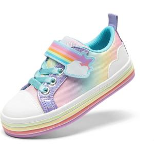 image:imageDREAM PAIRS Toddler Girls Shoes Rainbow Sneakers Casual School Walking Hook and Loop Footwear for ToddlerLittle KidsRainbowPurple