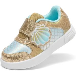 image:imageDREAM PAIRS Toddler Girls Sneakers Sparkly Shiny Lightweight Comfortable Hook and Loop Casual Walking Little Kids ShoesGoldGreen