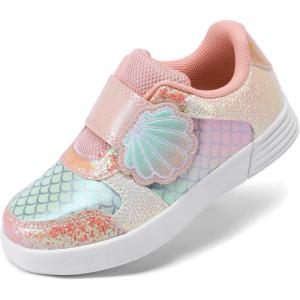 image:imageDREAM PAIRS Toddler Girls Sneakers Sparkly Shiny Lightweight Comfortable Hook and Loop Casual Walking Little Kids ShoesPinkRainbow