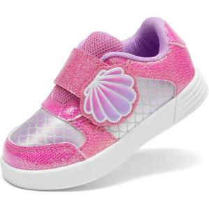 image:imageDREAM PAIRS Toddler Girls Sneakers Sparkly Shiny Lightweight Comfortable Hook and Loop Casual Walking Little Kids ShoesPurpleHot Pink