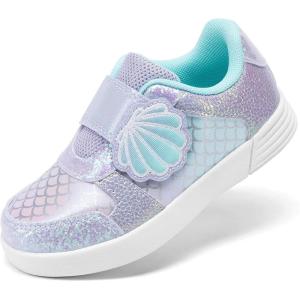 image:imageDREAM PAIRS Toddler Girls Sneakers Sparkly Shiny Lightweight Comfortable Hook and Loop Casual Walking Little Kids ShoesPurpleRainbow