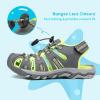 image:imageDREAM PAIRS Boys Girls Summer Outdoor Athletic Sport Sandals Walking Hiking Hook and Loop Adjustable Multicolor for ToddlerLittleBig KidsGreyNeonGreen
