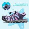 image:imageDREAM PAIRS Boys Girls Summer Outdoor Athletic Sport Sandals Walking Hiking Hook and Loop Adjustable Multicolor for ToddlerLittleBig KidsPurpleLightGrey