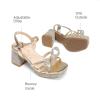 image:imageDREAM PAIRS Girls Sandals Open Toe Low Block Chunky Heels Sandals Bow Flower Party Dress Pumps Shoes for Little Big KidGoldmetallic