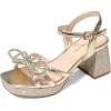 image:imageDREAM PAIRS Girls Sandals Open Toe Low Block Chunky Heels Sandals Bow Flower Party Dress Pumps Shoes for Little Big KidGoldglitter