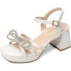 image:imageDREAM PAIRS Girls Sandals Open Toe Low Block Chunky Heels Sandals Bow Flower Party Dress Pumps Shoes for Little Big KidWhite