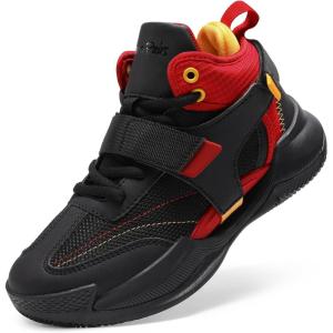 image:imageDREAM PAIRS Boys Girls Basketball Shoes Little Kid Big Kid NonSlip Sport Athletic Sneakers Boys Comfortable Durable School Training ShoesBlackRed