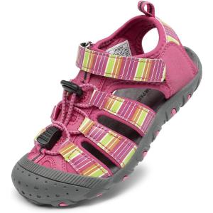 image:imageDREAM PAIRS Boys Girls ClosedToe Outdoor Summer Sport Sandals for ToddlerLittleBig KidFuchsiaMultiGrey