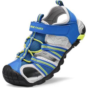 image:imageDREAM PAIRS Boys Girls Outdoor Summer Sport Athletic Sandals for ToddlerLittleBig KidRoyalNeonGreenLightGrey