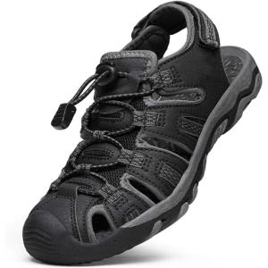 image:imageDREAM PAIRS Boys Girls Summer Outdoor Athletic Sport Sandals Walking Hiking Hook and Loop Adjustable Multicolor for ToddlerLittleBig KidsBlackDarkGrey