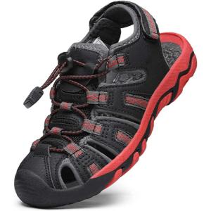 image:imageDREAM PAIRS Boys Girls Summer Outdoor Athletic Sport Sandals Walking Hiking Hook and Loop Adjustable Multicolor for ToddlerLittleBig KidsBlackGreyRed