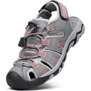 image:imageDREAM PAIRS Boys Girls Summer Outdoor Athletic Sport Sandals Walking Hiking Hook and Loop Adjustable Multicolor for ToddlerLittleBig KidsLightGreyCoral