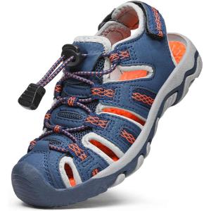 image:imageDREAM PAIRS Boys Girls Summer Outdoor Athletic Sport Sandals Walking Hiking Hook and Loop Adjustable Multicolor for ToddlerLittleBig KidsNavyLightGreyOrange