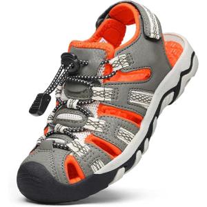 image:imageDREAM PAIRS Boys Girls Summer Outdoor Athletic Sport Sandals Walking Hiking Hook and Loop Adjustable Multicolor for ToddlerLittleBig KidsOliveGreenBeigeOrange