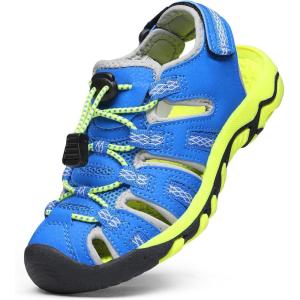 image:imageDREAM PAIRS Boys Girls Summer Outdoor Athletic Sport Sandals Walking Hiking Hook and Loop Adjustable Multicolor for ToddlerLittleBig KidsRoyalBlueGreyNeonGreen