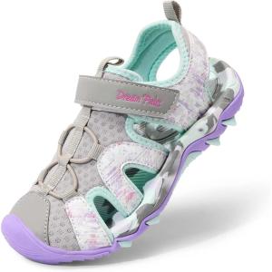 image:imageDREAM PAIRS Boys Girls Summer Outdoor Athletic Sport Sandals for ToddlerLittleBig KidLight GreyPurple