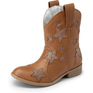 image:imageDREAM PAIRS Girls Cowgirl Boots Mid Calf Glitter Cowboy Western Boots Toddler Girls Star Riding ShoesCamel