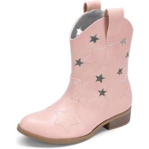 image:imageDREAM PAIRS Girls Cowgirl Boots Mid Calf Glitter Cowboy Western Boots Toddler Girls Star Riding ShoesPinkholes
