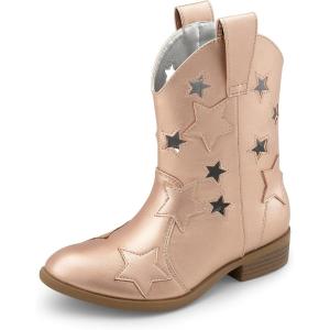image:imageDREAM PAIRS Girls Cowgirl Boots Mid Calf Glitter Cowboy Western Boots Toddler Girls Star Riding ShoesRose Goldholes